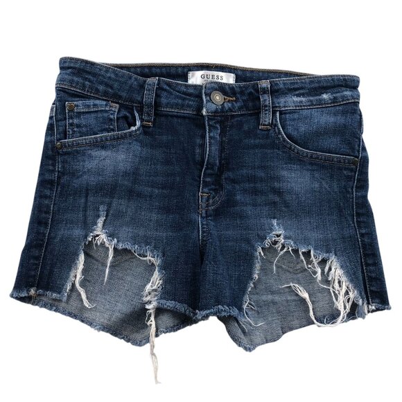 Guess Womens Cut Off Jean Shorts Size 26 Blue Denim Distressed Casual Frayed Hem - Picture 1 of 15